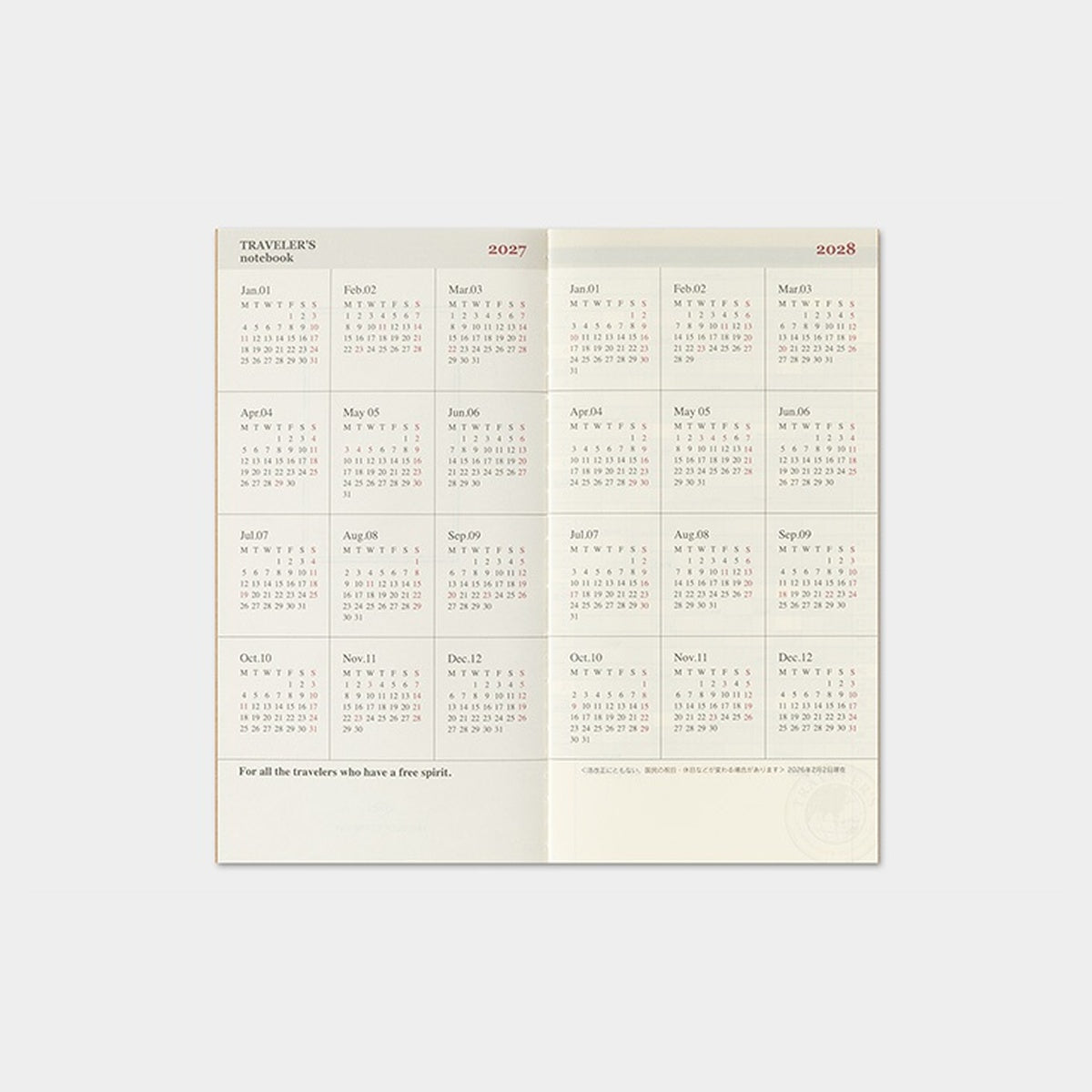 Tagebuch - TRAVELER'S notebook - Regular Size - Calendar & Diary - 2027