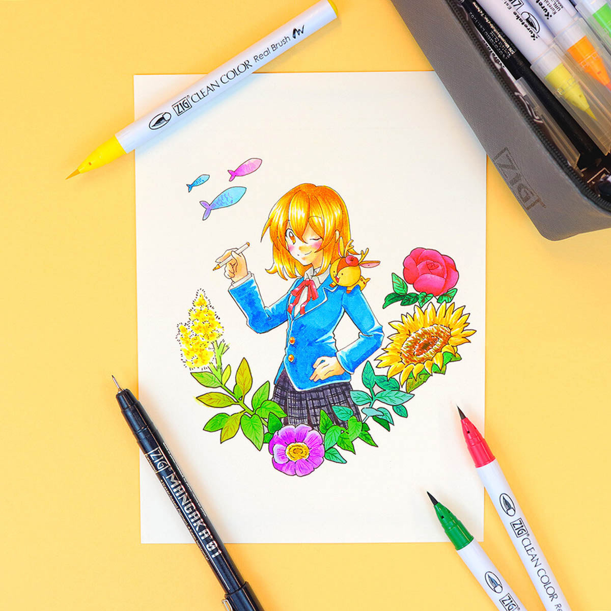 Pinselstift - Kuretake - ZIG - Real Brush + MANGAKA Set