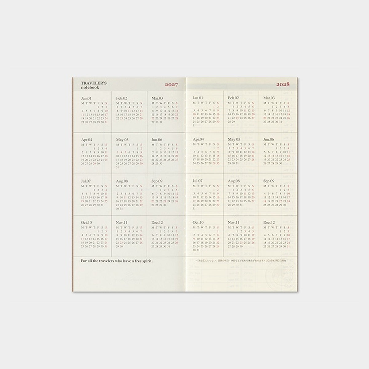 Tagebuch - TRAVELER'S notebook - Regular Size - Calendar & Diary - 2027