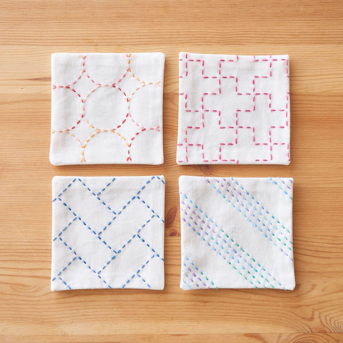 Sashiko-Tuch - hidamari - 10 x 10 cm (4 Stück)