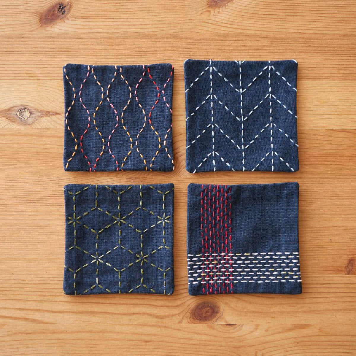 Sashiko-Tuch - hidamari - 10 x 10 cm (4 Stück)